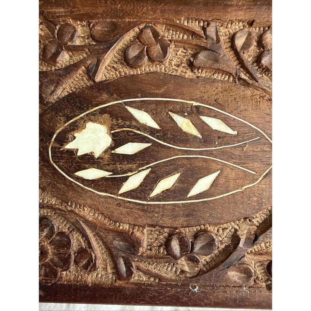 VTG Ornate Wood Hand Carved Trinket Jewelry Box Floral Lot 2 Cottage Shabby Chic - Picture 5 of 8
